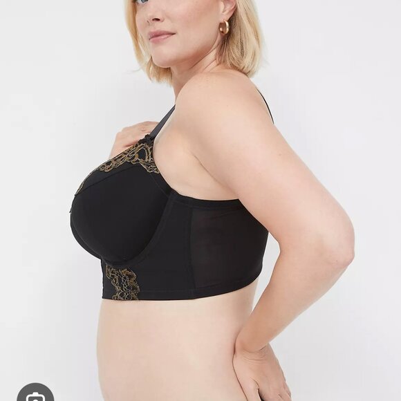 Cacique Black and Gold Lace Boost Balconette Bra, 44D, Mesh Back - Picture 9 of 10